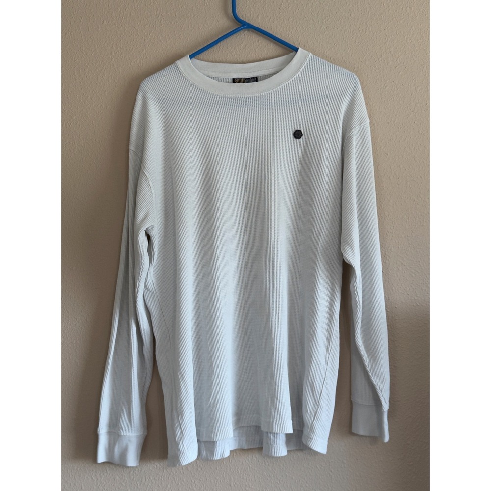 Southpole Mens XL White Waffle Knit Thermal Long Sleeve Shirt Crew Neck Logo